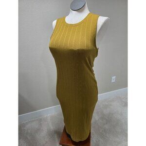 Sleeveless Mustard Yellow Ribbed Knit Bodycon Midi Dress